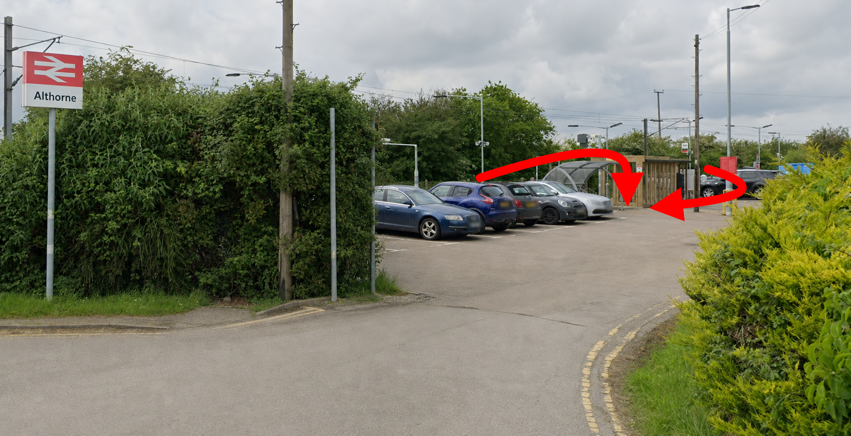 Althorne Railway Station pickup and drop-off area near the station waiting shelter